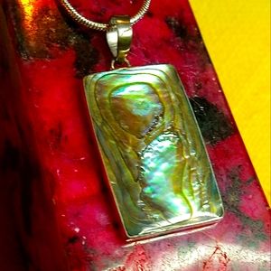 ABALONE' STERLING UNIQUE PENDANT ON AN 18" STERLING CH. 1"Lx3/4W x3/8"D